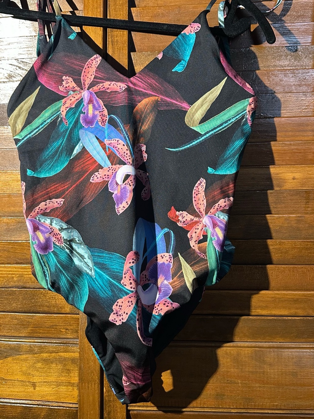 Hurley Black One-Piece with Teal, Purple & Pink Floral Print